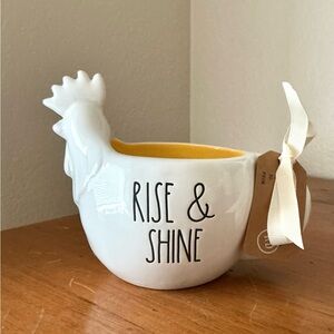 Rae Dunn Rooster Mug in White with Yellow Interior